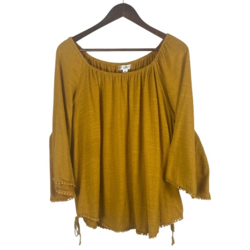 Studio golden yellow fringe blouse Wms XL #0254